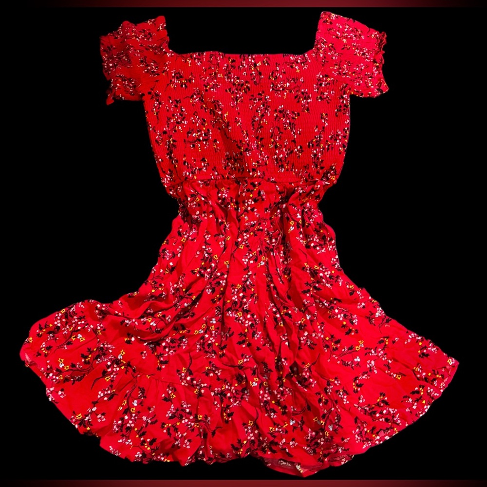 Xhilaration Red Fairy Flowy Floral Off-Shoulder Dress